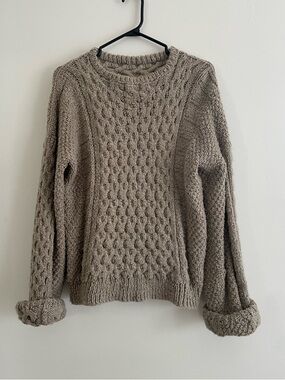 Cozy Cable Knit Crewneck Sweater - Taupe